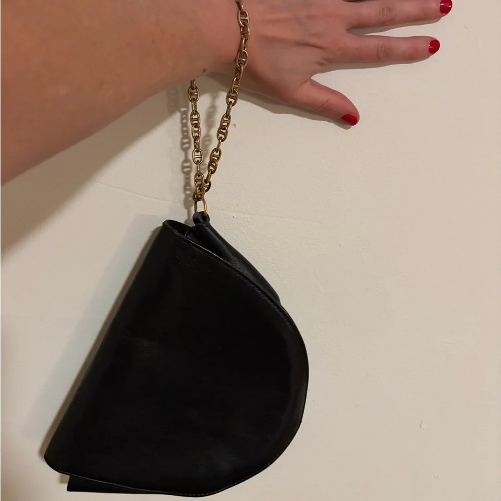 Vintage A.P.C. Half Moon Bag, Black Leather with Gold Chain